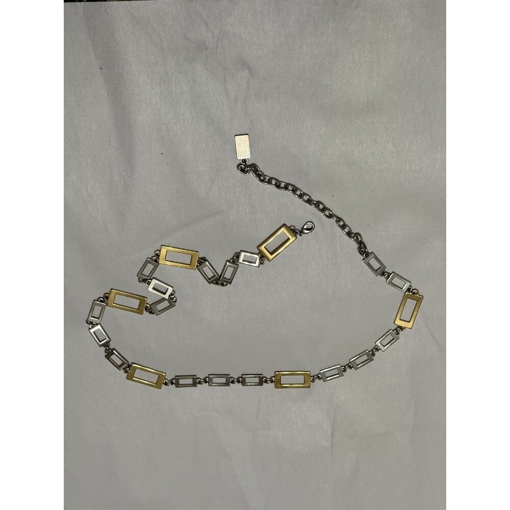 Chain LInk Belt Silver and Gold Tone Rectangle Narrow Boho Retro Mod